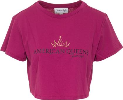 KKW3611640 QUEEN LOGO LOOSE CROPPED T-SHIRT FUCHSIA KENDALL & KYLIE
