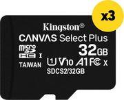 3 X SDCS2/32GBSP CANVAS SELECT PLUS 32GB MICRO SDHC 100R A1 C10 BULK KINGSTON
