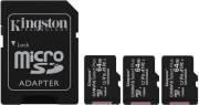 SDCS2/64GB-3P1A CANVAS SELECT PLUS 64GB MICRO SDXC 100R A1 C10 THREE PACK + SD ADAPTER KINGSTON
