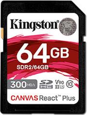 SDR2/64GB CANVAS REACT PLUS 64GB SDXC CLASS 10 UHS-II U3 V90 KINGSTON