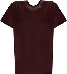 ΓΥΝΑΙΚΕΙΟ T-SHIRT ΜΕ ΚΕΝΤΗΜΑ ΑΠΟ ΠΕΤΡΕΣ ΚΑΙ ΣΤΡΑΣ ''MANNEA'' - A25PTS7446ABUN0000 ΜΠΟΡΝΤΟ KOCCA