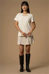 ΓΥΝΑΙΚΕΙΟ T-SHIRT ΜΕ ΚΕΝΤΗΜΑ ΑΠΟ ΠΕΤΡΕΣ ΚΑΙ ΣΤΡΑΣ ''MANNEA'' - A25PTS7446ABUN0000 ΕΚΡΟΥ KOCCA