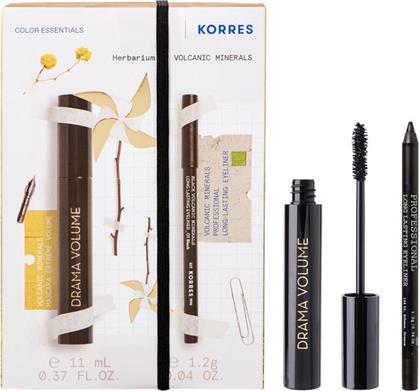 PROMO VOLCANIC MINERALS MASCARA EXTREME VOLUME 11ML, 01 BLACK & PROFESSIONAL LONG-LASTING EYELINER 1.2G, 01 BLACK KORRES