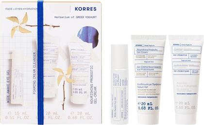 PROMO WIDE AWAKE EYE GEL 15ML & FOAMING CREAM CLENSER 20ML & NOURISHING PROBIOTIC GEL-CREAM 20ML KORRES