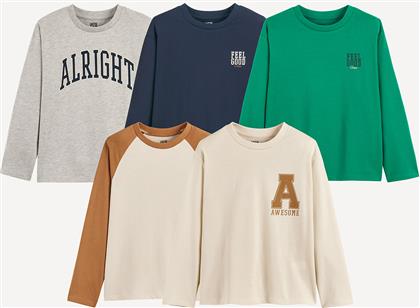 ΣΕΤ 5 ΕΚΤΥΠΩΜΕΝΑ T-SHIRTS ΜΕ ΜΑΚΡΙΑ ΜΑΝΙΚΙΑ LA REDOUTE COLLECTIONS