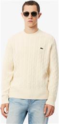 ΑΝΔΡΙΚΟ ΜΑΛΛΙΝΟ ΠΟΥΛΟΒΕΡ ΜΕ CABLE KNIT PATTERN ΚΑΙ ΚΕΝΤΗΜΕΝΟ ΛΟΓΟΤΥΠΟ CLASSIC FIT - AH2924-00 ΕΚΡΟΥ LACOSTE