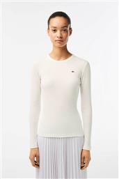 ΓΥΝΑΙΚΕΙΑ ΜΠΛΟΥΖΑ RIBBED ΜΕ ΚΕΝΤΗΜΕΝΟ ΛΟΓΟΤΥΠΟ SLIM FIT - TF1692 ΛΕΥΚΟ LACOSTE