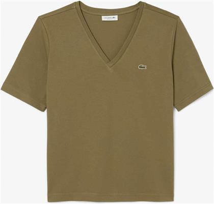 ΓΥΝΑΙΚΕΙΟ T-SHIRT ΜΕ ΚΕΝΤΗΜΕΝΟ ΛΟΓΟΤΥΠΟ ΚΑΙ V ΛΑΙΜΟΚΟΨΗ RELAXED FIT - TF7300 ΛΑΔΙ LACOSTE
