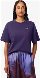 ΓΥΝΑΙΚΕΙΟ T-SHIRT ΜΕ ΚΕΝΤΗΜΕΝΟ ΛΟΓΟΤΥΠΟ RELAXED FIT - TF5242-00 ΜΟΒ ΣΚΟΥΡΟ LACOSTE