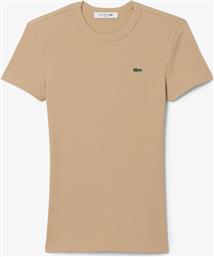 ΓΥΝΑΙΚΕΙΟ T-SHIRT RIBBED ΜΕ ΚΕΝΤΗΜΕΝΟ ΛΟΓΟΤΥΠΟ SLIM FIT - TF5538 ΜΠΕΖ LACOSTE