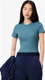 ΓΥΝΑΙΚΕΙΟ T-SHIRT RIBBED ΜΕ ΚΕΝΤΗΜΕΝΟ ΛΟΓΟΤΥΠΟ SLIM FIT - TF5538 ΜΠΛΕ STEEL LACOSTE
