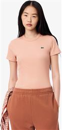 ΓΥΝΑΙΚΕΙΟ T-SHIRT RIBBED ΜΕ ΚΕΝΤΗΜΕΝΟ ΛΟΓΟΤΥΠΟ SLIM FIT - TF5538 ΚΑΦΕ LATTE LACOSTE