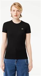 ΓΥΝΑΙΚΕΙΟ T-SHIRT RIBBED ΜΕ ΚΕΝΤΗΜΕΝΟ ΛΟΓΟΤΥΠΟ SLIM FIT - TF5538 ΜΑΥΡΟ LACOSTE