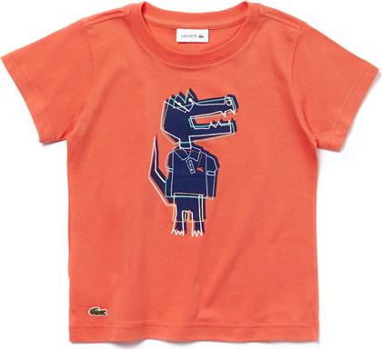 ΠΑΙΔΙΚΟ T-SHIRT ΜΟΝΟΧΡΩΜΟ ΜΕ BRAND PRINT - TJ3855 ΚΟΡΑΛΙ LACOSTE
