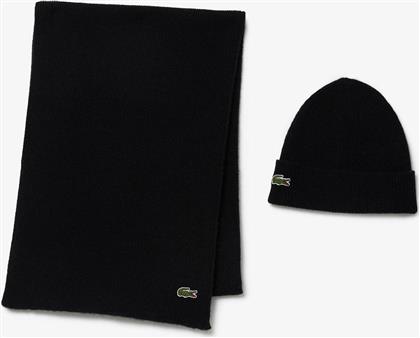 ΣΕΤ UNISEX ΠΛΕΚΤΟΣ ΣΚΟΥΦΟΣ ΚΑΙ ΚΑΣΚΟΛ ΜΕ ΚΕΝΤΗΜΕΝΟ ΛΟΓΟΤΥΠΟ (2 ΤΕΜΑΧΙΑ) - RB5385-00 ΜΑΥΡΟ LACOSTE