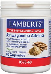 ASHWAGANDHA ADVANCE ΣΥΜΠΛΗΡΩΜΑ ΔΙΑΤΡΟΦΗΣ ΕΚΧΥΛΙΣΜΑΤΟΣ ΑΣΒΑΓΚΑΝΤΑΣ, ΒΙΤΑΜΙΝΗΣ C & ΨΕΥΔΑΡΓΥΡΟΥ ΠΟΥ ΣΥΜΒΑΛΛΕΙ ΣΤΗΝ ΤΟΝΩΣΗ ΤΟΥ ΑΝΟΣΟΠΟΙΗΤΙΚΟΥ ΣΥΣΤΗΜΑΤΟΣ 60CAPS LAMBERTS