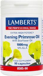 EVENING PRIMROSE & STARFLOWER OIL ΣΥΜΠΛΗΡΩΜΑ ΔΙΑΤΡΟΦΗΣ ΥΨΗΛΗΣ ΙΣΧΥΟΣ ΜΕ ΕΛΑΙΟ ΝΥΧΤΟΛΟΥΛΟΥΔΟΥ & ΜΠΟΡΑΓΟΥ ΓΙΑ ΤΗΝ ΑΝΤΙΜΕΤΩΠΙΣΗ ΤΩΝ ΣΥΜΠΤΩΜΑΤΩΝ ΕΜΜΗΝΟΠΑΥΣΗΣ ΚΑΤΑ ΤΩΝ ΦΛΕΓΜΟΝΩΝ 1000MG, 90CAPS LAMBERTS