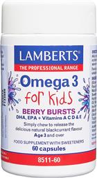 OMEGA 3 FOR KIDS BERRY BURSTS ΣΥΜΠΛΗΡΩΜΑ ΔΙΑΤΡΟΦΗΣ ΓΙΑ ΠΑΙΔΙΑ ΑΠΟ 3 ΕΤΩΝ ΜΕ Ω3 & ΒΙΤΑΜΙΝΕΣ ΓΙΑ ΤΗ ΣΩΣΤΗ ΑΝΑΠΤΥΞΗ ΤΟΥ ΕΓΚΕΦΑΛΟΥ ΣΕ ΜΑΣΩΜΕΝΗ ΚΑΨΟΥΛΑ ΜΕ ΓΕΥΣΗ ΦΡΑΓΚΟΣΤΑΦΥΛΟ 60CAPS LAMBERTS