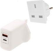 2-IN-1 EU/UK CHARGER USB QC3.0/TYPE-C WITH ADAPTER 30W LAM980794 LAMTECH