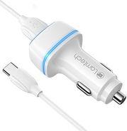 2XUSB 2,4A CAR CHARGER WITH TYPE-C CABLE 1M WHITE LAM112570 LAMTECH