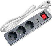 3WAY SURGE PROTECTOR WITH 1XTYPE-C 1XUSB 3XSCHUKO BLACK LAMTECH