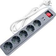 5WAY SURGE PROTECTOR WITH 1XTYPE-C 1XUSB 5XSCHUKO BLACK LAMTECH