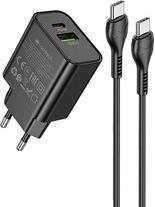 DUAL PORT QC3.0/PD20W CHARGER WITH TYPE-C TO TYPE-C CABLE 60W 1M BLACK LAM980701 LAMTECH