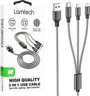 HIGH QUALITY 3 IN 1 USB CABLE WITH METALLIC SHELL BLACK 1M LAM450305 LAMTECH από το e-SHOP