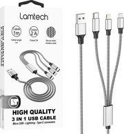 HIGH QUALITY 3 IN 1 USB CABLE WITH METALLIC SHELL SILVER 1M LAM450329 LAMTECH από το e-SHOP