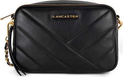 LANCASTER ΓΥΝΑΙΚΕΙΑ ΔΕΡΜΑΤΙΝΗ ΤΣΑΝΤΑ CROSSBODY ΜΟΝΟΧΡΩΜΗ ΜΕ ΜΕΤΑΛΛΙΚΟ ΛΟΓΟΤΥΠΟ ''SOFT MATELASSE TROTTEUR'' - 530-22 ΜΑΥΡΟ LANCASTER BAGS