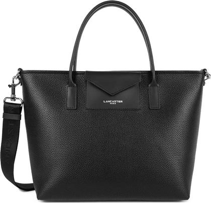 LANCASTER ΓΥΝΑΙΚΕΙΑ ΔΕΡΜΑΤΙΝΗ ΤΣΑΝΤΑ TOTE ΜΕ ΛΟΓΟΤΥΠΟ ''MAYA DOUBLE'' - 517-102 ΜΑΥΡΟ LANCASTER BAGS