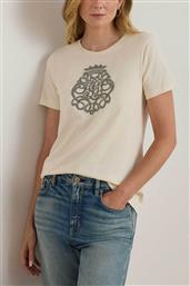 ΓΥΝΑΙΚΕΙΟ T-SHIRT ΜΕ ΑΝΑΓΛΥΦΟ ΜΕΤΑΛΛΙΖΕ ΛΟΓΟΤΥΠΟ RELAXED FIT - 200980211002 ΚΡΕΜ LAUREN RALPH LAUREN