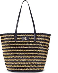 ΤΣΑΝΤΑ BRIE STRIPED STRAW LARGE TOTE BAG 431959019002 ΣΚΟΥΡΟ ΜΠΛΕ LAUREN RALPH LAUREN