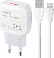 WALL CHARGER A1306Q 18W + LIGHTNING CABLE LDNIO