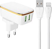 WALL CHARGER A2204 2USB + LIGHTNING CABLE LDNIO από το e-SHOP