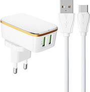 WALL CHARGER A2204 2USB + USB-C CABLE LDNIO