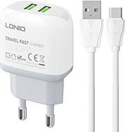 WALL CHARGER A2219 2USB + USB-C CABLE LDNIO από το e-SHOP