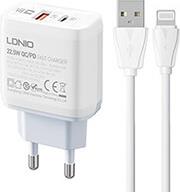 WALL CHARGER A2421C USB USB-C 22.5W + LIGHTNING CABLE LDNIO