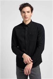 ΑΝΔΡΙΚΟ ΠΟΥΚΑΜΙΣΟ ΚΟΤΛΕ ΜΟΝΟΧΡΩΜΟ ΜΕ BUTTON DOWN REGULAR FIT ''LESSURE'' - 112330674 ΜΑΥΡΟ LEE