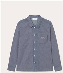 ΑΝΔΡΙΚΟ DENIM OVERSHIRT ΜΕ ΡΙΓΕ ΣΧΕΔΙΟ ΚΑΙ LETTERING REGULAR/LOOSE FIT ''STEVEN'' - LDM640126 ΜΠΛΕ LES DEUX