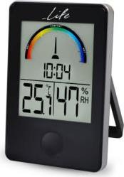 WES-100 DIGITAL INDOOR THERMOMETER AND HYGROMETER WITH CLOCK BLACK ΔΕΛΤΑ LIFE