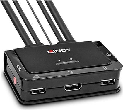 KVM SWITCH 2 PORT HDMI 2.0 18G, USB 2.0 AUDIO LINDY