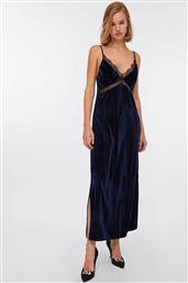 ΓΥΝΑΙΚΕΙO MAXI ΦΟΡΕΜΑ VELVET ΜΕ ΔΑΝΤΕΛΑ - CF5405T094A ΜΠΛΕ ΣΚΟΥΡΟ LIU JO