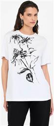 ΓΥΝΑΙΚΕΙΟ T-SHIRT ΜΕ FLORAL PRINT ΚΑΙ ΠΕΤΡΕΣ - CF5382J6308 ΛΕΥΚΟ LIU JO
