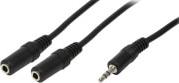 CA1046 AUDIO EXTENSION CABLE 1X 3.5MM MALE TO 2X 3.5MM FEMALE 0.2M BLACK LOGILINK