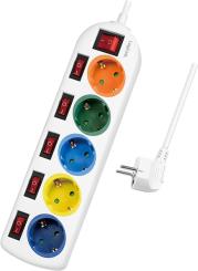 LPS258 SOCKET OUTLET 5-WAY WITH 6 SWITCHES 1.5M MULTICOLOR LOGILINK
