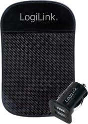 PA0118 2-PORT USB CAR CHARGER 5V/2.1A + BLACK ANTI SLIP MAT BLACK LOGILINK