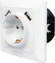 PA0162 2-PORT USB WALL OUTLET WITH 1X SAFETY SOCKET LOGILINK