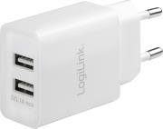 PA0185 USB WALL CHARGER 2X USB PORT 10.5W WHITE LOGILINK