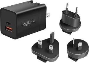 PA0301 DUAL USB SOCKET TRAVEL ADAPTER, 1X USB-A , 1X USB-C , 30W, BLACK LOGILINK από το PLUS4U